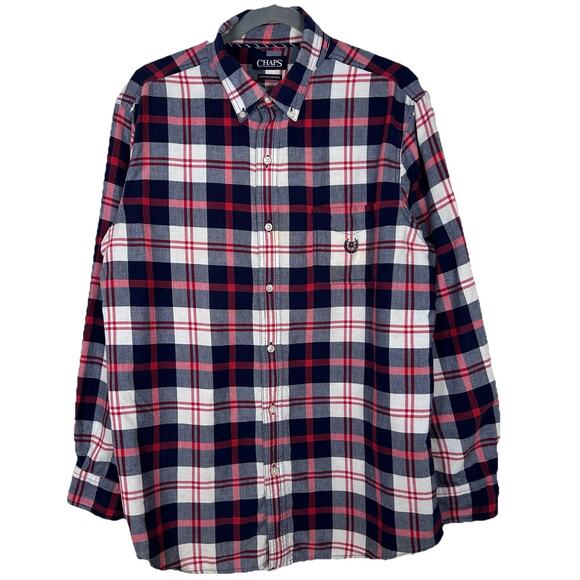 Chaps Mens L Classic Oxford Long Sleeve Shirt Red/White/Blue nautical preppy - Picture 10 of 10
